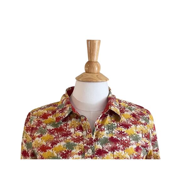 Talbots Cotton Long Sleeve Roll Tab Button Down, Fall, Trees, Autumn, Size SP - Picture 3 of 13